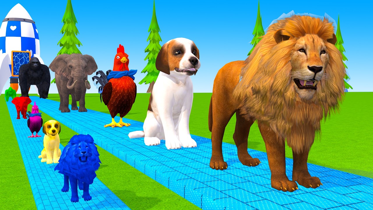 Long Slide Game With Cow Elephant Gorilla Hippopotamus Tiger 3d Animal Game Funny 3d Animals