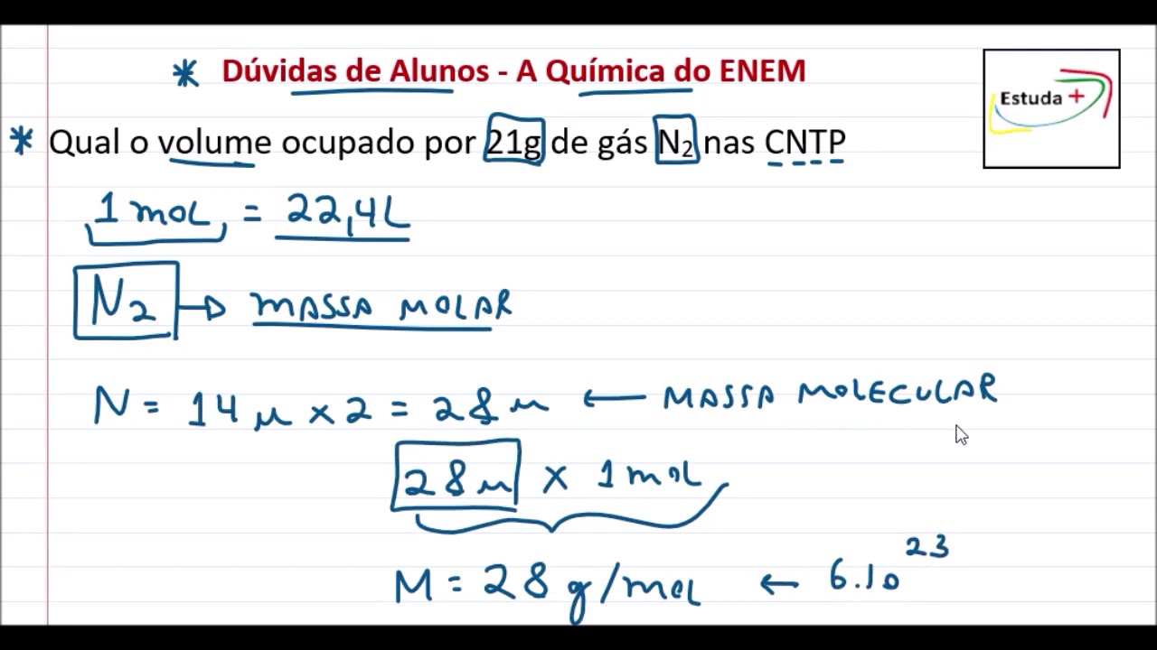 Qual o volume ocupado por 21g de gás N2 nas CNTP