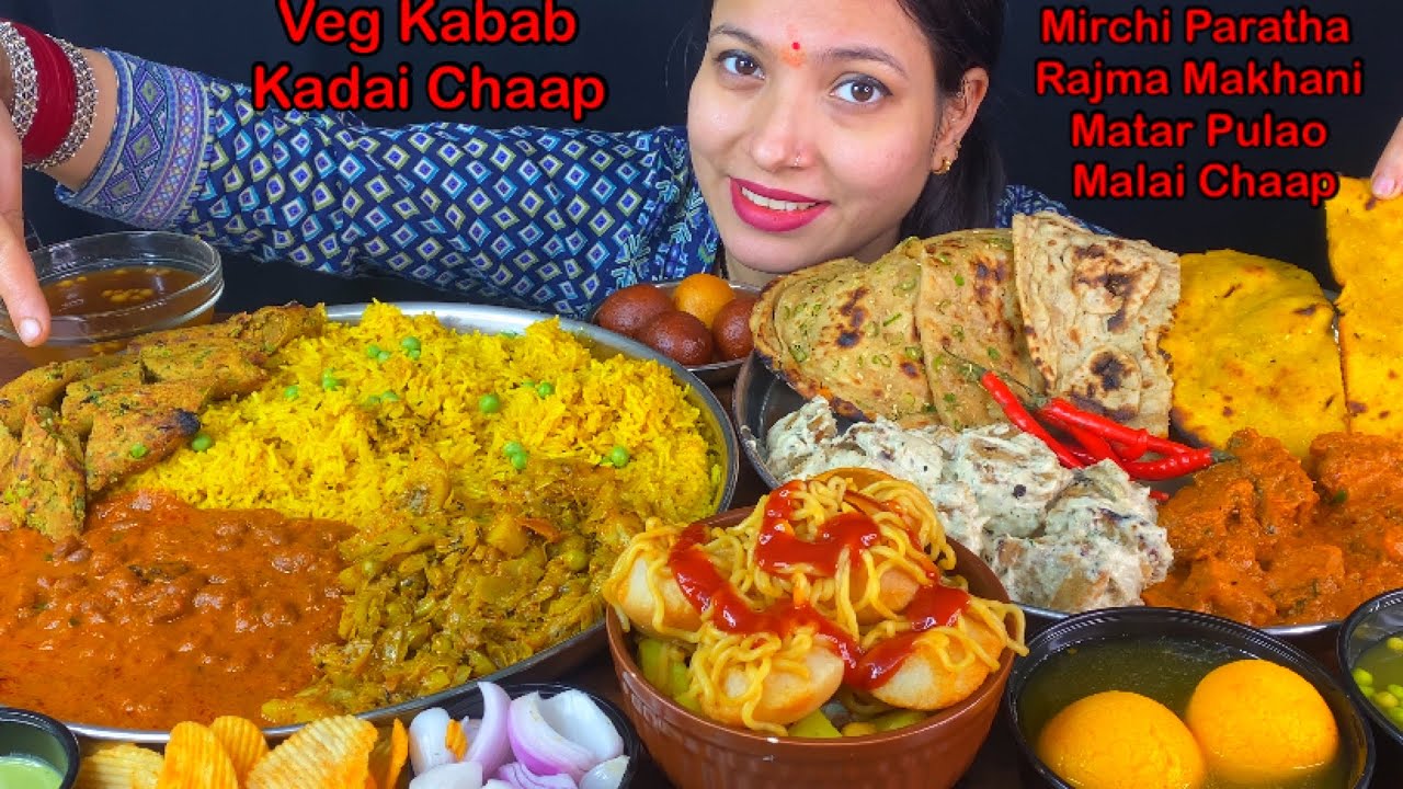 Eating Spicy🔥 Rajma Makhani, Matar Pulao, Malai Chaap, Kadain Chaap, Mirchi Paratha, Noodle Golgapp
