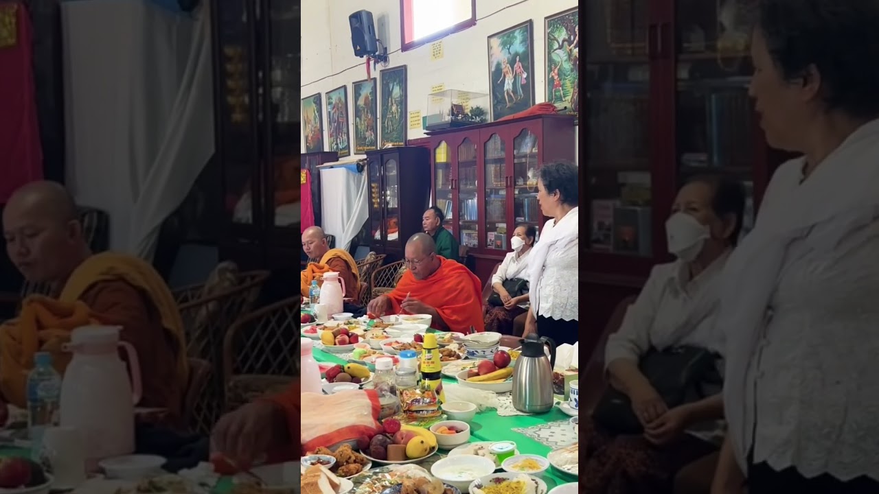 Buddhist monks are having lunch