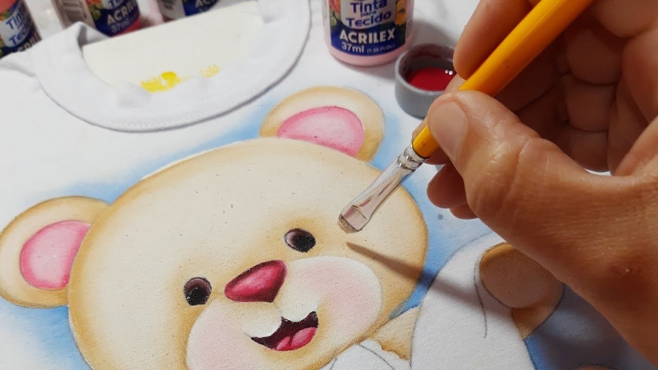AULA 1 - Pintando body do bebê - COMO PINTAR URSINHA FOFA- pintura em enxoval baby