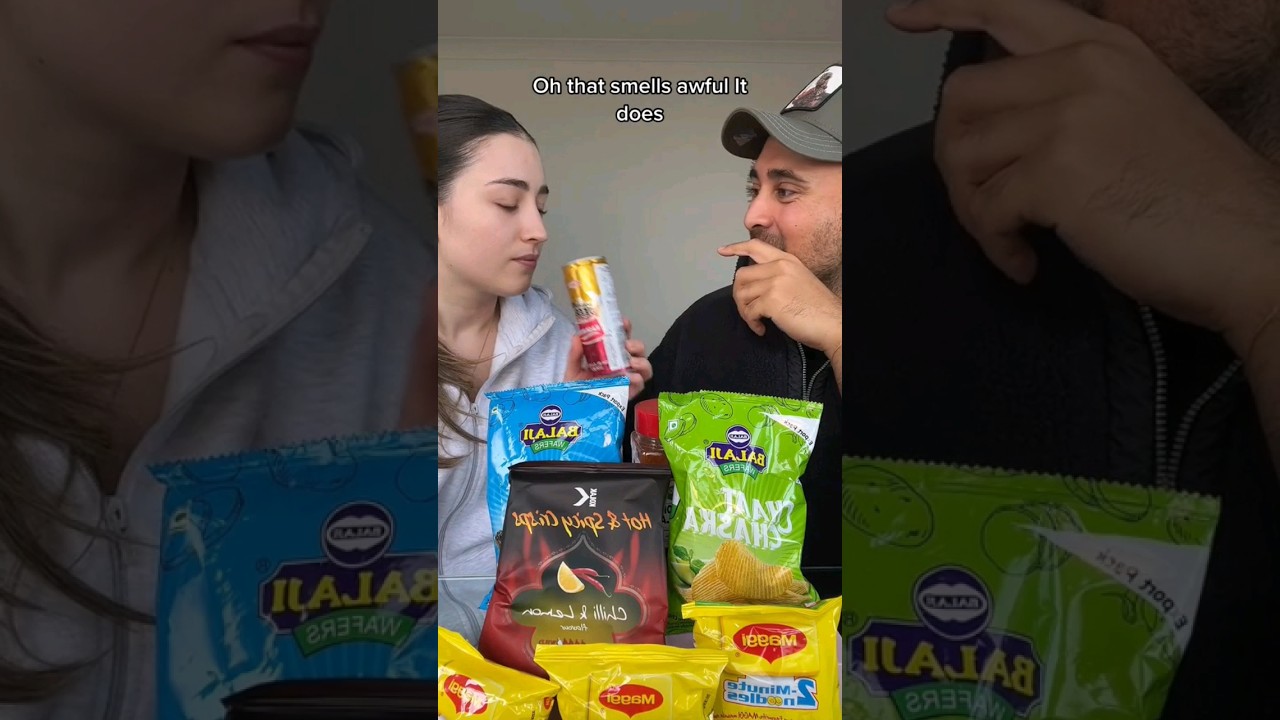Trying Indian snacks 😱 #indiansnacks #indianfood #couplestiktok
