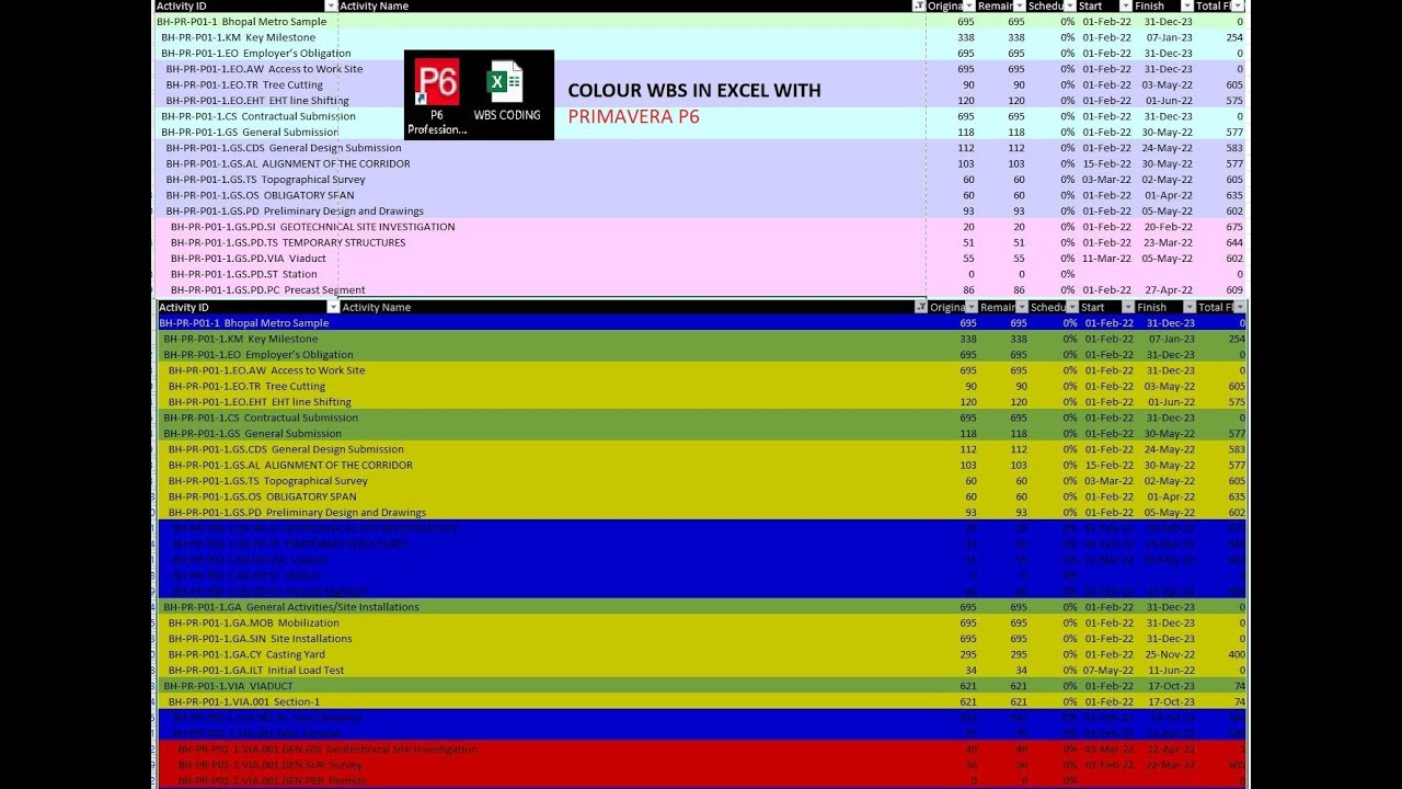 Excel WBS|How to colour WBS LEVEL | Primavera P6 Export to Excel and Colour WBS LEVELS Automatically