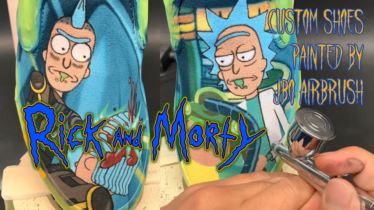 Painting Rick And Morty Shoes JBo Airbrush Custom Kicks