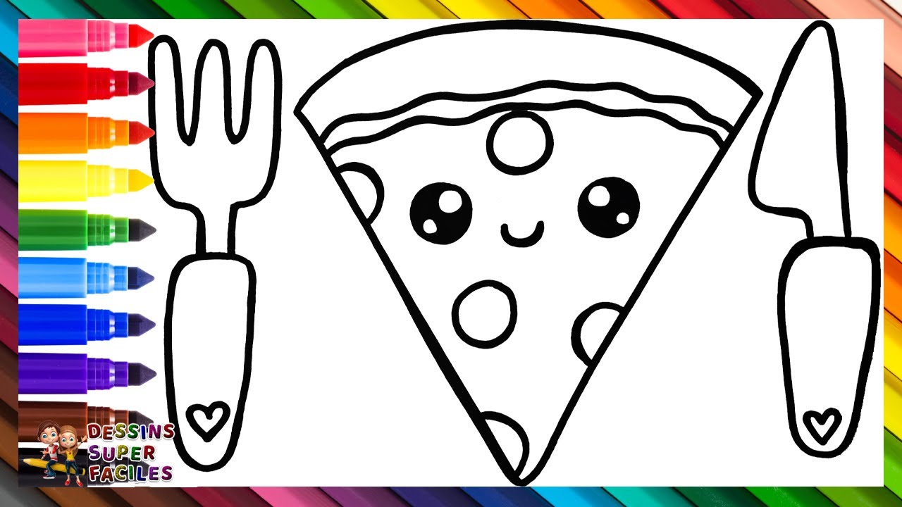 Dessiner et Colorier une Mignonne Part de Pizza avec des Ustensiles 🍕🍽️🌈 Dessins pour Enfants