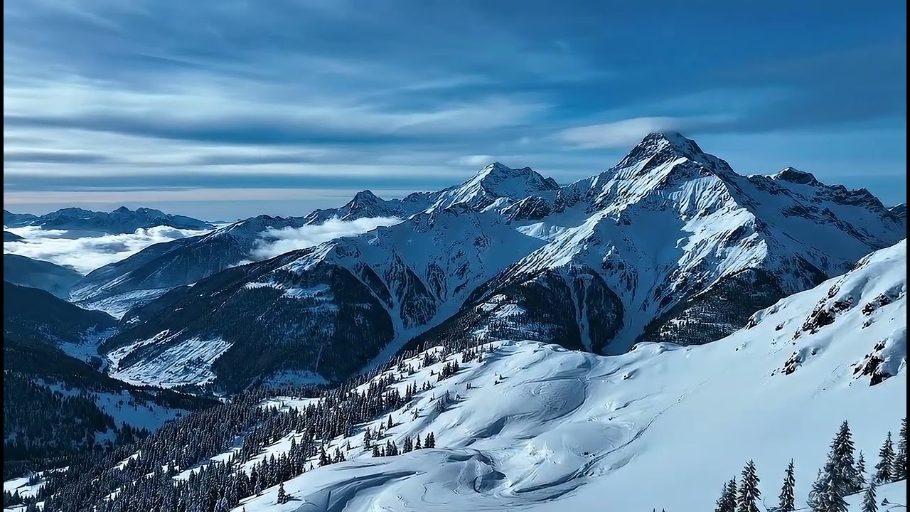 Snow Covered Winter Mountain Landscape With Cinematic View And Cold Atmosphere Video