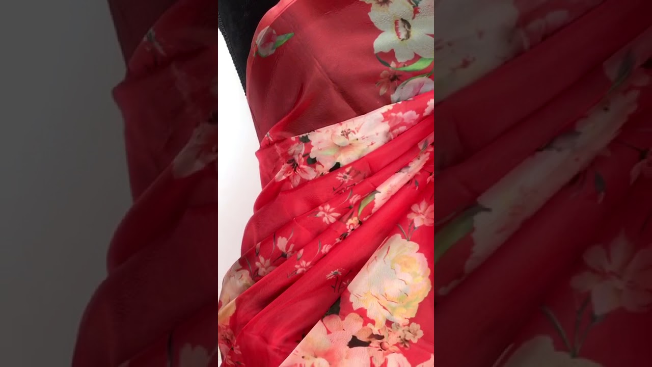 Red Organza Saree with Printed Florals