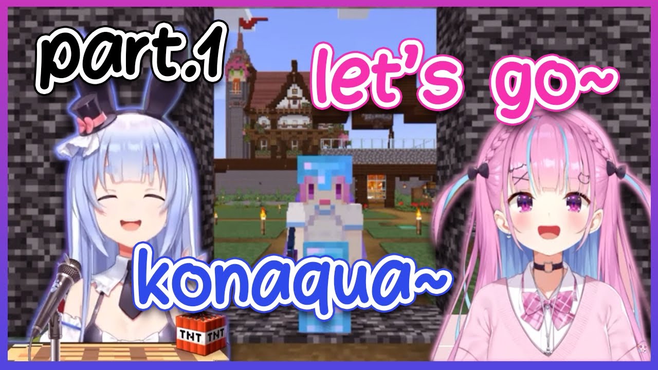 Aqua go to Hololive new Minecraft server and meet Pekora part. 1【Hololive / English Sub】