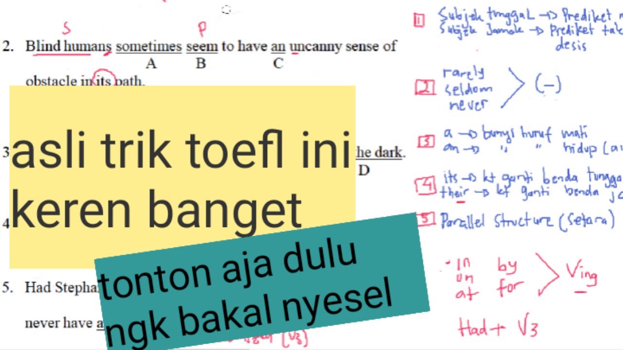 (Pemula Masuk) Pembahasan Soal Toefl Written Expression Part 2 - Pronoun, Gerund, A/an, parallel
