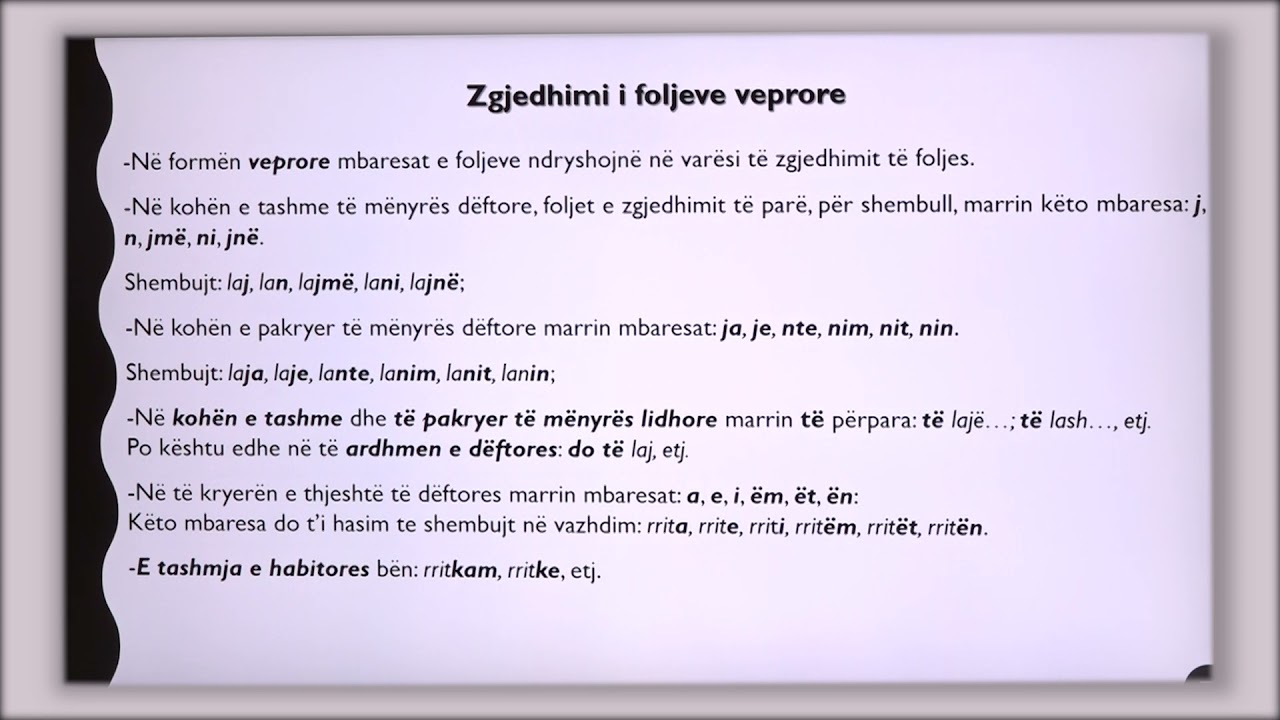 8 01 015 - Java 3 - Gjuhë shqipe - forma veprore dhe jo veprore të foljeve