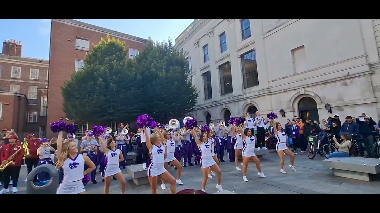 K-State Brass Band & Cheerleaders in Dublin before College Football game #farmaggedon