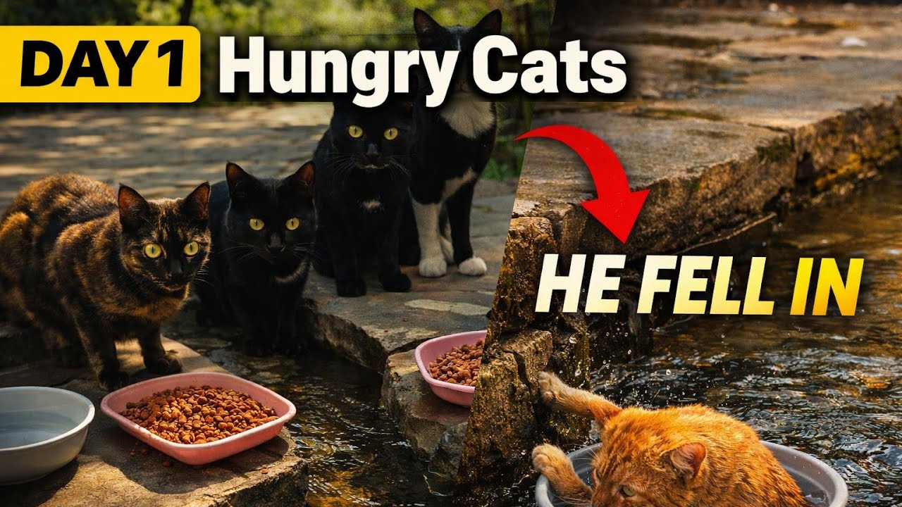 Day 1 | Feeding Hungry Street Cats… Then Orange Got Wet 🐾