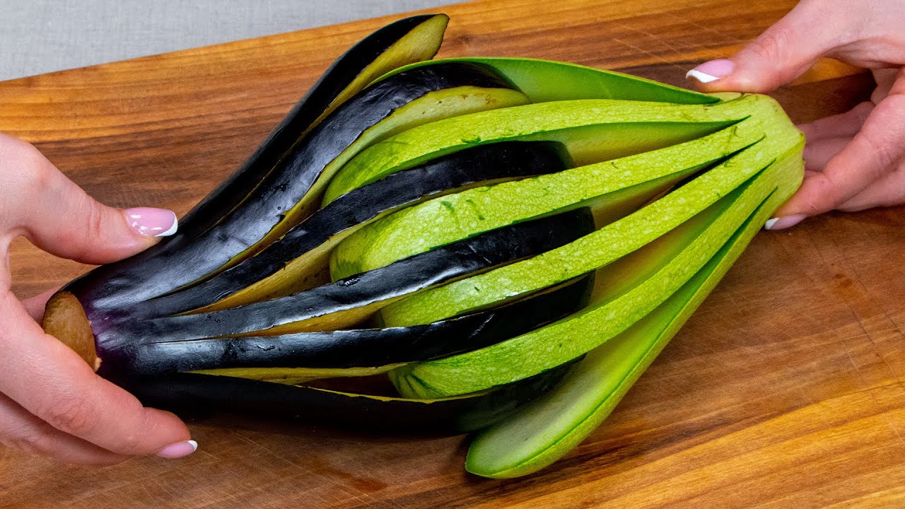Wie man einen F&auml;cher zum Abendessen aus Auberginen und Zucchini kocht. Super Rezept!