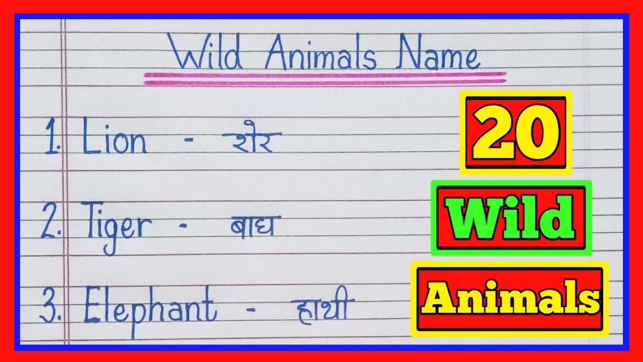 20 Wild Animals Name in hindi and english | जंगली जानवरों के नाम हिंदी और अंग्रेजी में | wild animal