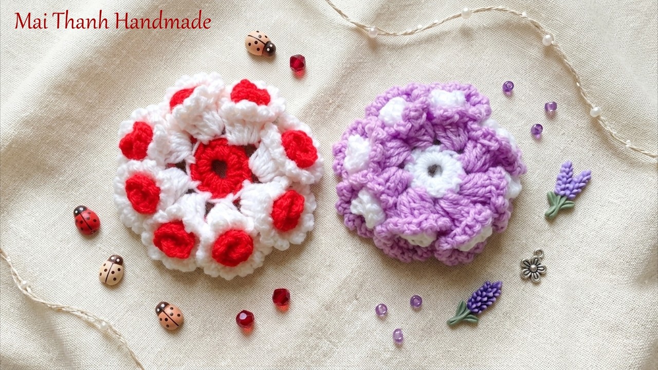 How to Crochet 3D flower tutorial I Dạy móc hoa 3D: móc hoa  cúc bằng len
