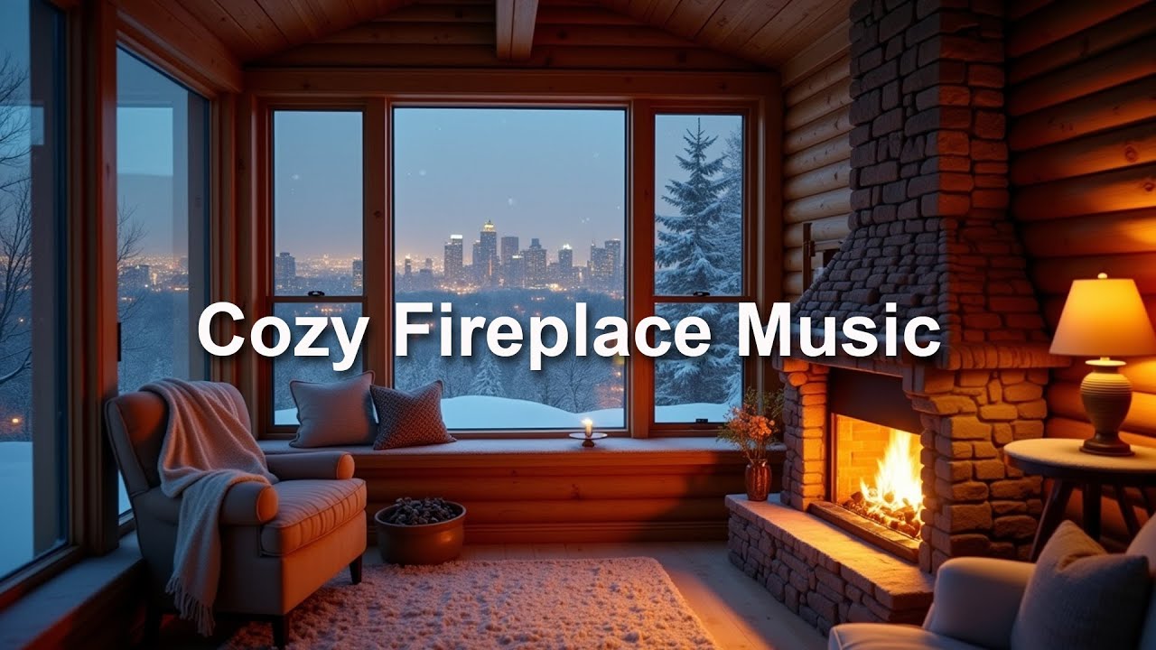 Relaxing Winter Night Ambience with Fireplace and Calm Music 12 Hours