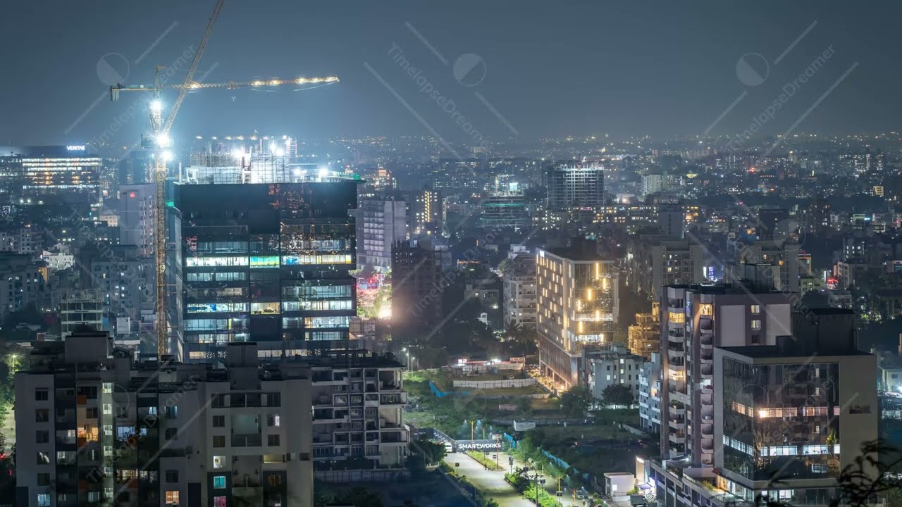Day to Night Time lapse of City Skyline captured from a Hill, City of Pune, Maharashtra, India