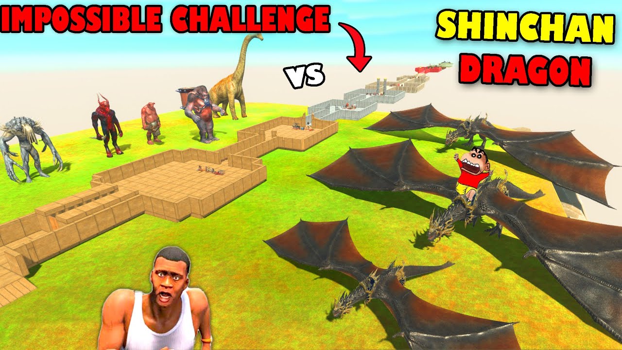 SHINCHAN and CHOP with RIDING DRAGONS vs IMPOSSIBLE 10 LEVEL CHALLENGE in Animal Revolt Battle Sim