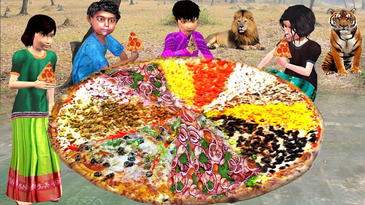 Giant Pizza Tomato Onion Mushroom Street Food School Picnic Hindi Kahani Hindi Moral Stories Comedy