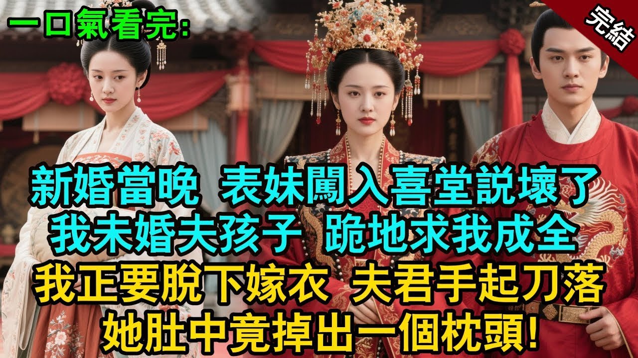 完結古言爽文：新婚當晚 表妹闖入喜堂説壞了我未婚夫的孩子。當衆下跪求我脫下嫁衣成全她倆，我正要開口 夫君手起刀落，她肚中竟掉出一個枕頭！#小説 #古風 #故事分享 #有聲書 #爽文 #愛情 #