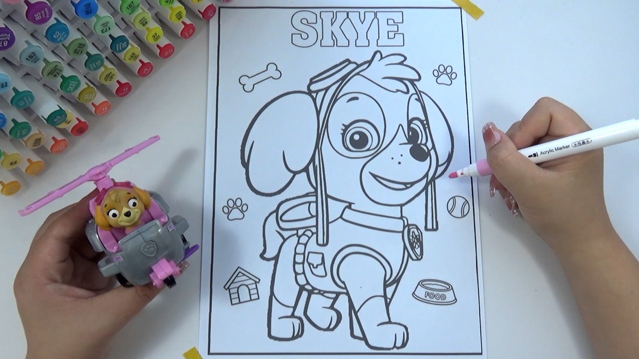 Coloring Skye with Pink Acrylic Markers  🎨🐶💖 Paw Patrol Art
