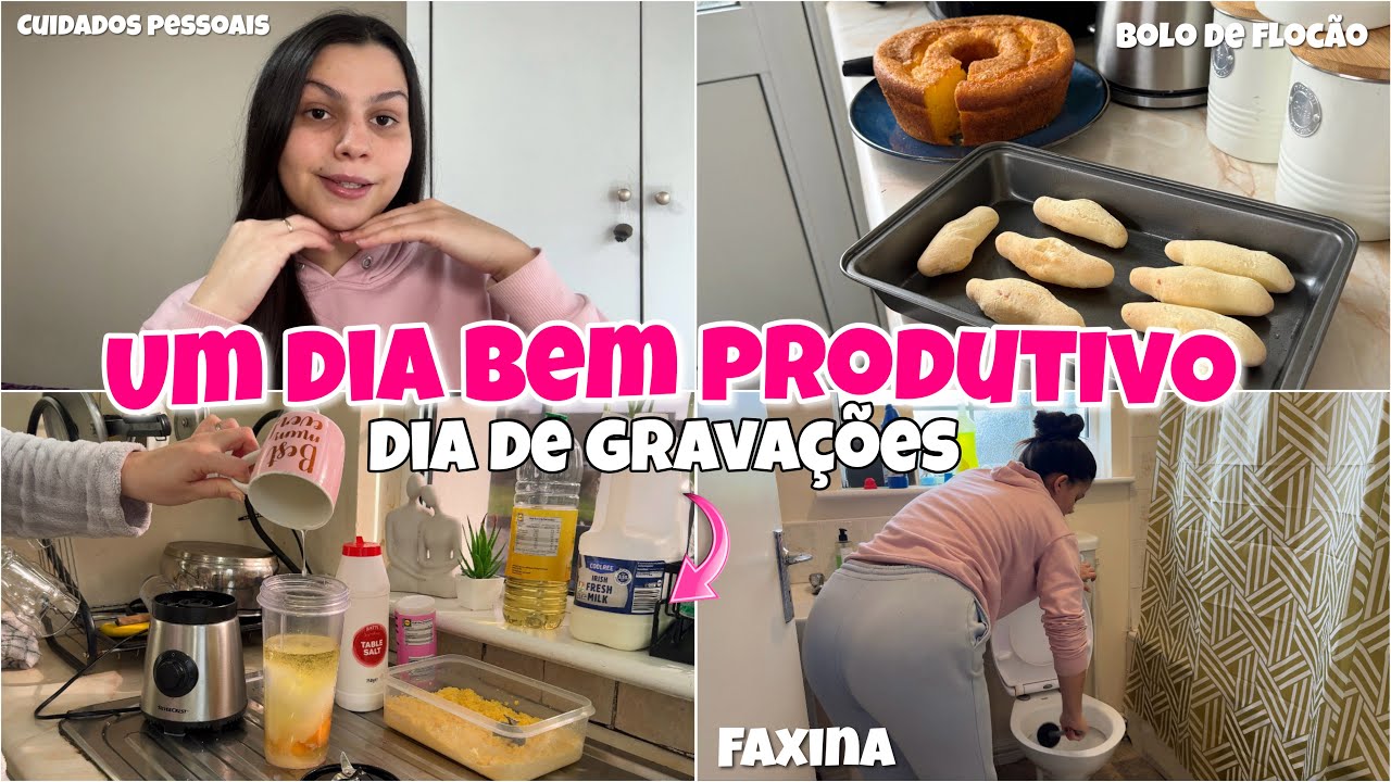 ROTINA PRODUTIVA POR AQUI🏠💗|FAXINA,BOLO DE FLOCÃO + GRAVAÇÃO BISCOITO DE QUEIJO…. 