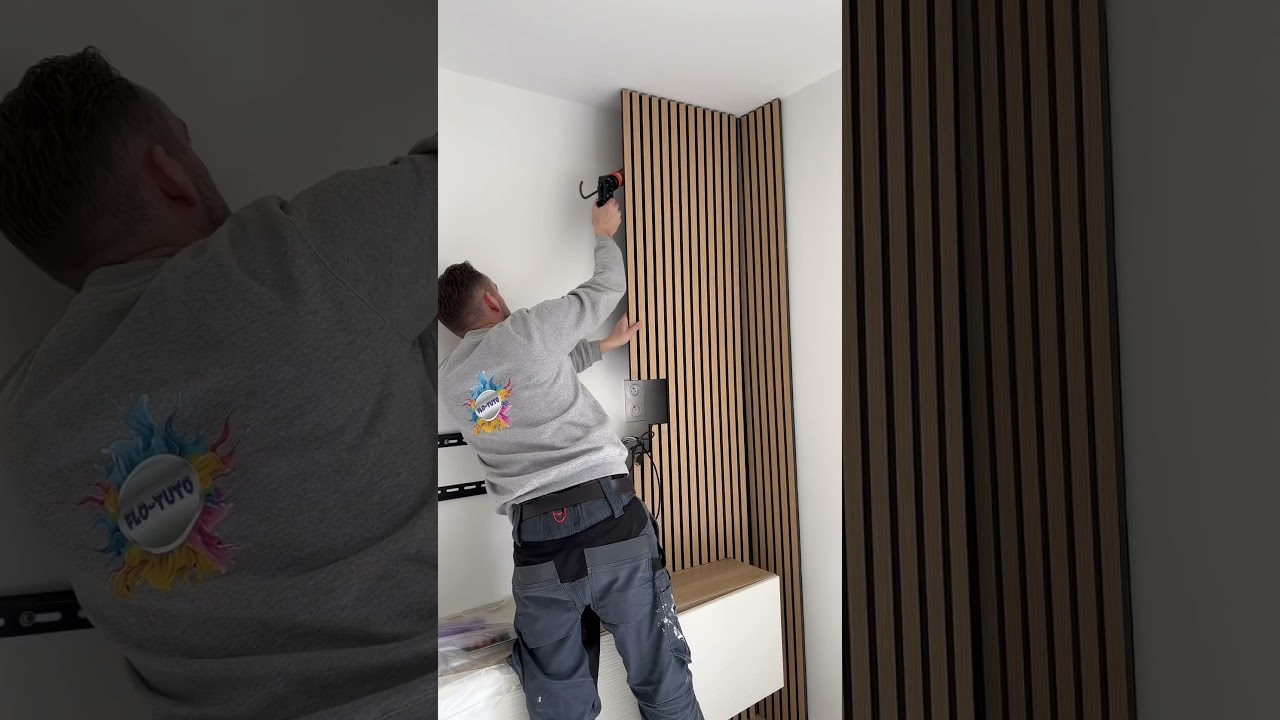 Pose de panneau deco aspect bois avec la colle bernerfix speed #decoration #panneaudeco #panneaubois
