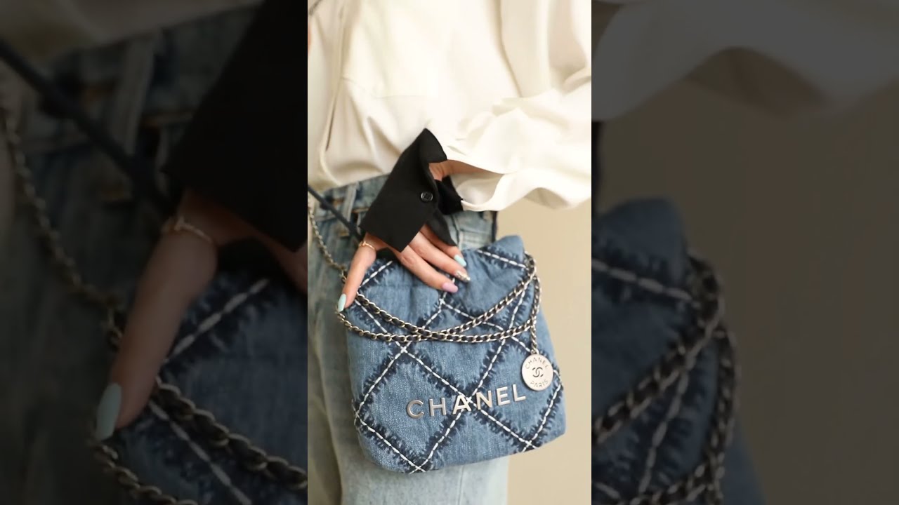 Try on- Chanel Denim 22bag 24P #bagreview  #chanelbag #fashion #designerbag #luxurybag