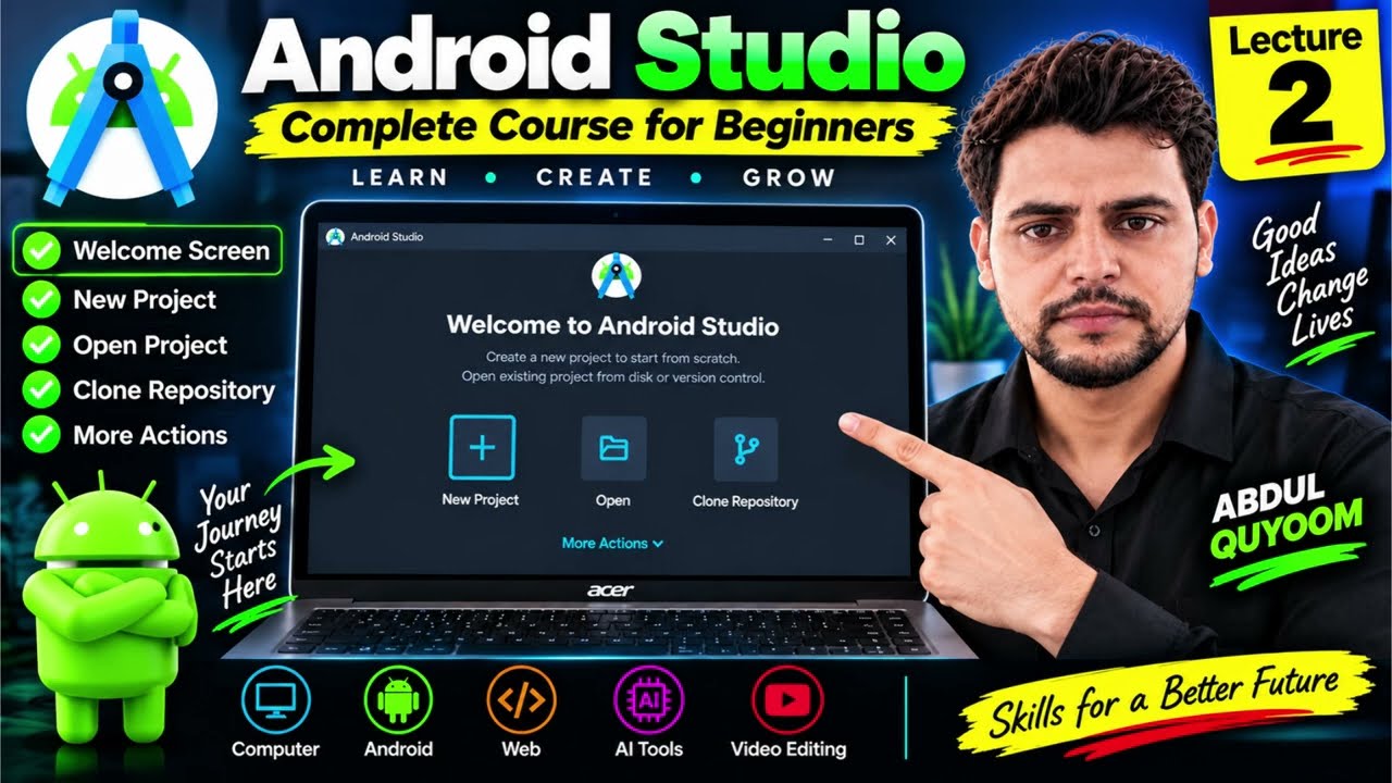 Android Studio Welcome Screen Explained | Complete Android Course #2