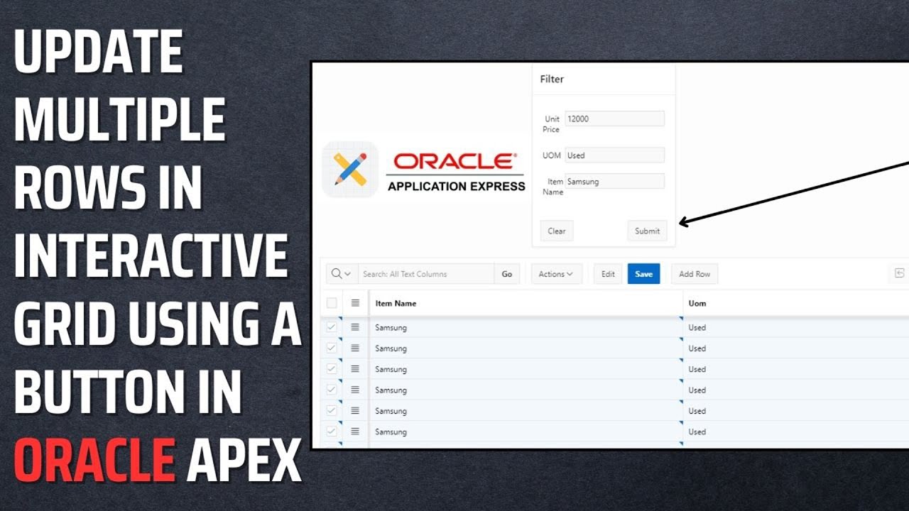 Как обновить несколько строк в интерактивной сетке с помощью кнопки | Oracle APEX
