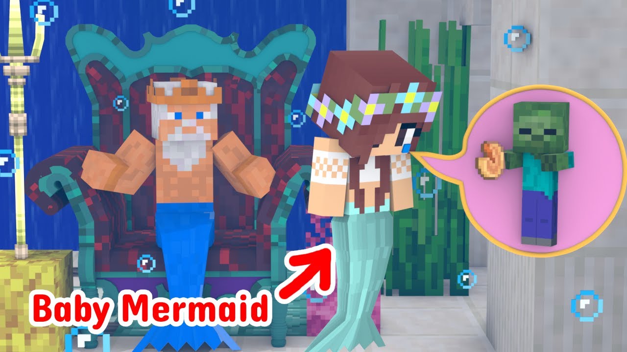 Baby Mermaid Ashore to Save Baby Zombie - Minecraft Animation