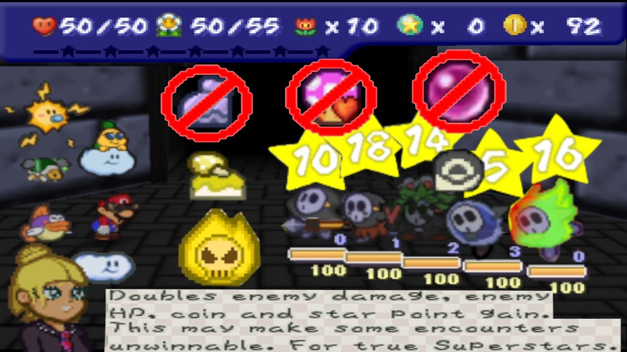 Anti Squad Ultra Curse Challenge! No Life Shroom No Quake Jump Pre Pit Paper Mario Dark Star Edition