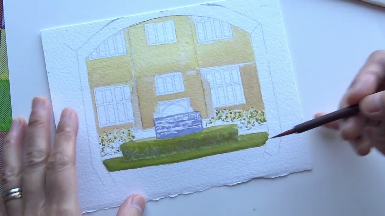 Painting historical building, the entrance arch of St Fagans Castle, in watercolour