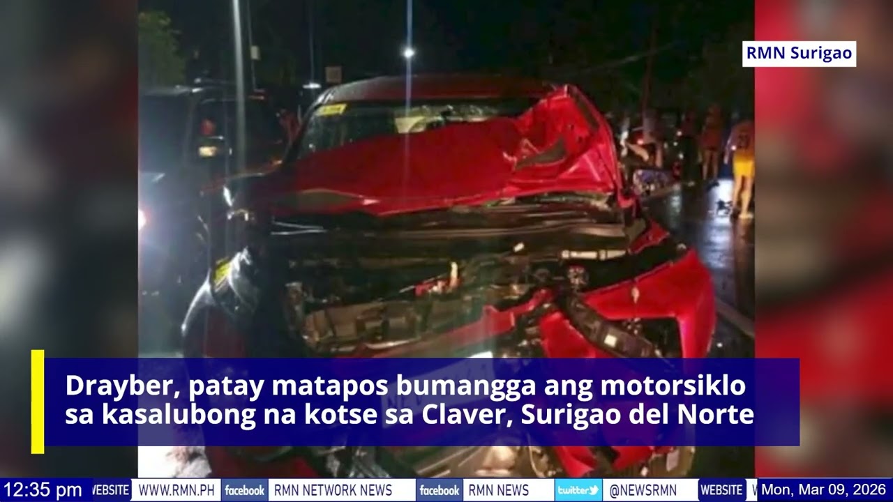 Drayber, patay matapos bumangga ang motorsiklo sa kasalubong na kotse sa Claver, Surigao del Norte