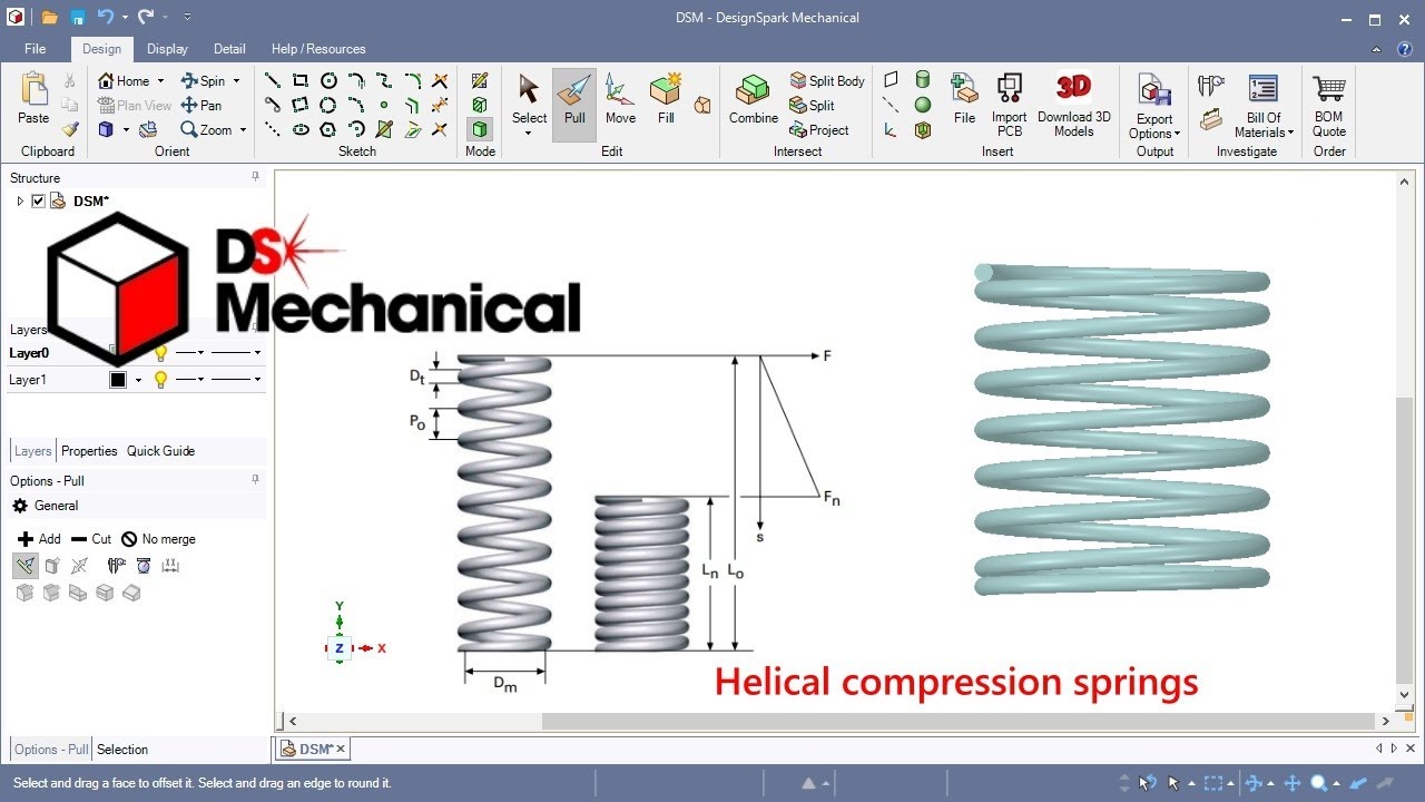 DesignSpark Mechanical #16 Direct Modeling: Helical compression springs.