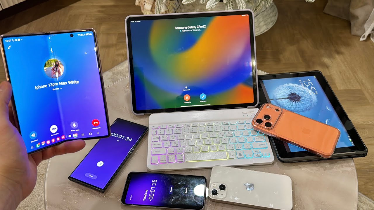 Tablet + Keyboard iPad 7generation incoming Call + Timer Samsung S24+Iphone 17pro max 