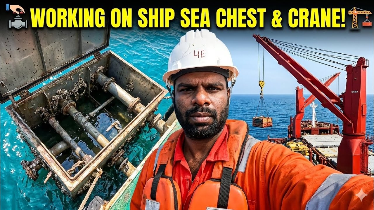 Sea Chest of ship and working on Crane #merchant navy #marine engineer