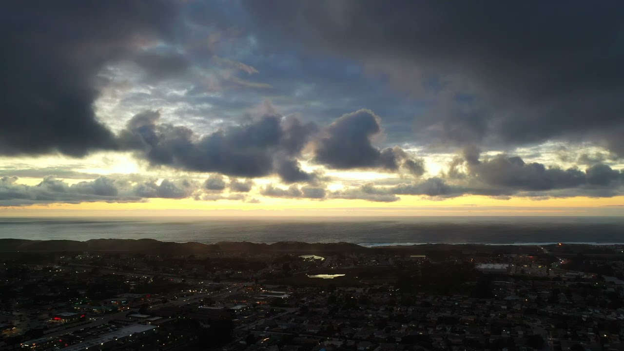 3200 Crescent Ave Marina Sunset 230322 Drone - Full Sunset with Storm Clouds