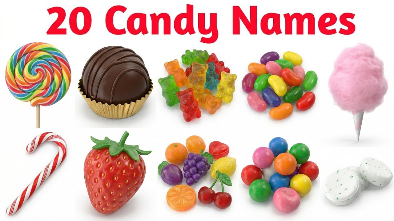 20 कैंडी के नाम | Learn 20 Candy Names in English and Hindi | Kids Learning Video
