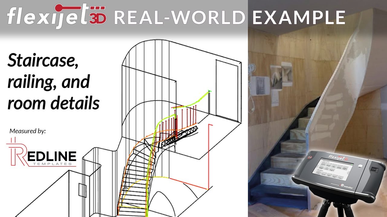 Flexijet 3D Real-World Example - Measurement of staircase, railing, and room details