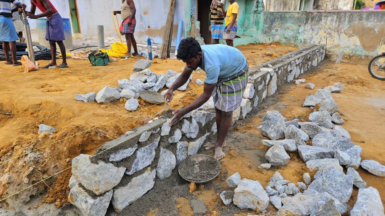 Strongest! Foundation Techniques_Stone Masonry Wall Perfect Build with Natural Stone and cement mix