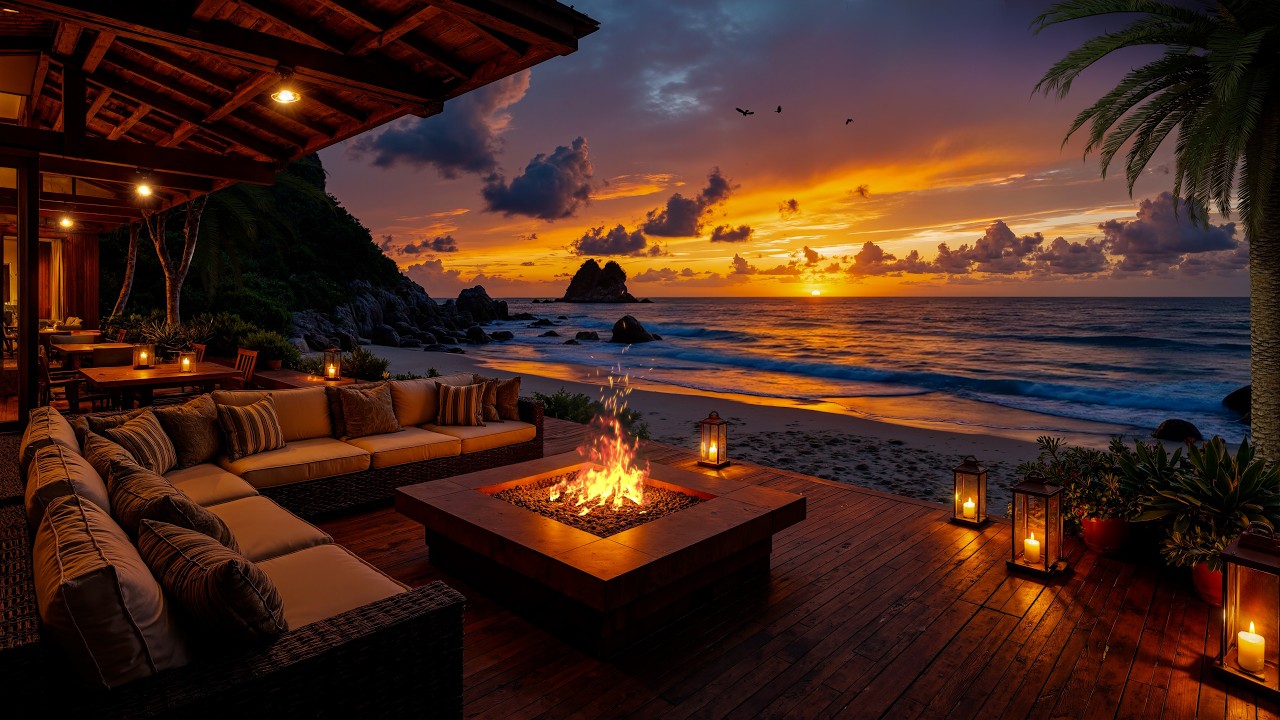 Sunset Beach Bossa Ambience – Relaxing Bossa Nova with Ocean Waves & Tropical Music - No Worries