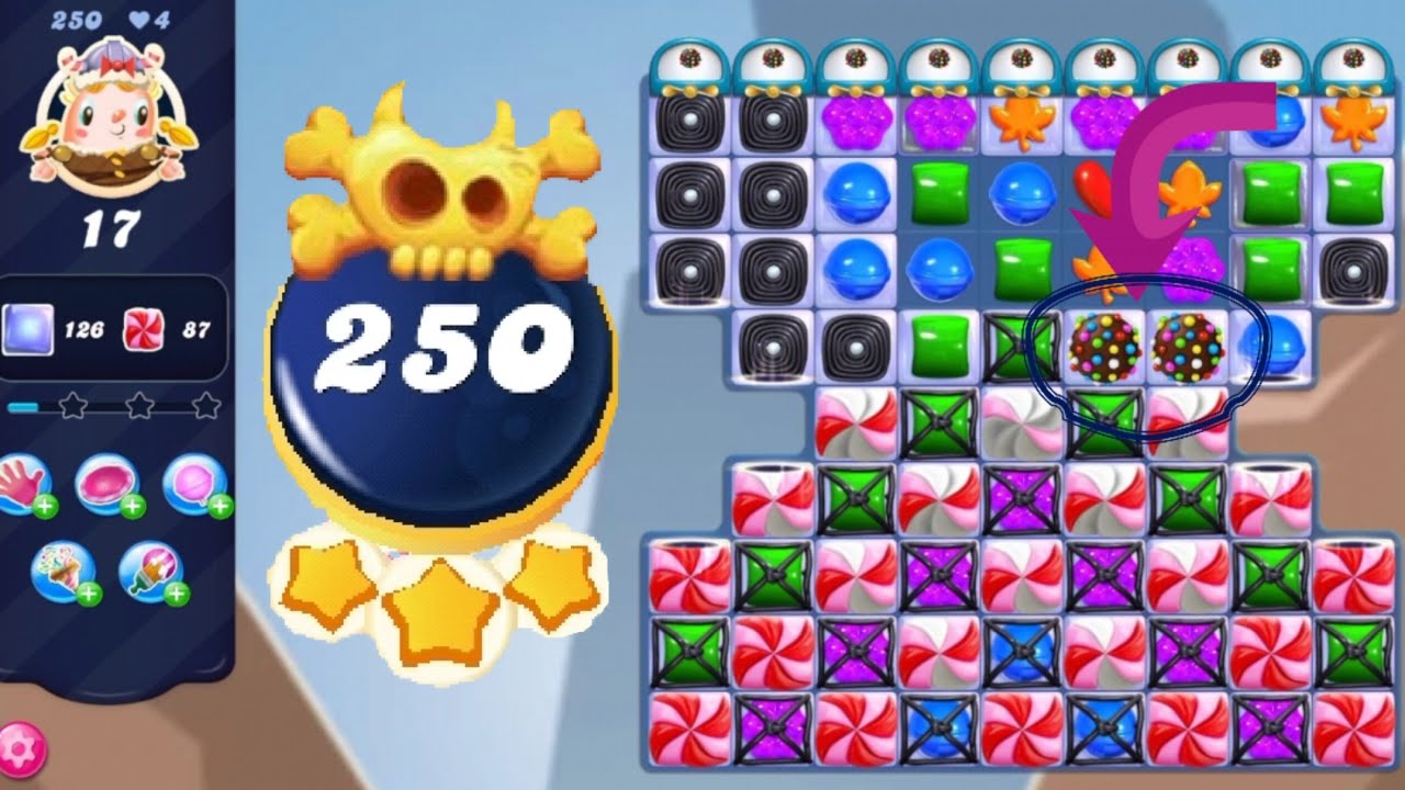 Candy Crush Saga Level 250 with No Boosters Used || Nightmarishly Hard Level ||  3 Stars 🌟🌟🌟