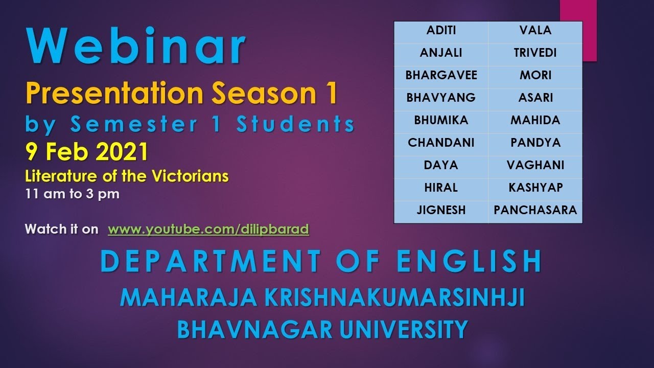 Webinar Season 1 (Morning Slot): Victorian Literature: Presentations by Sem 1 (Batch 2020-22)