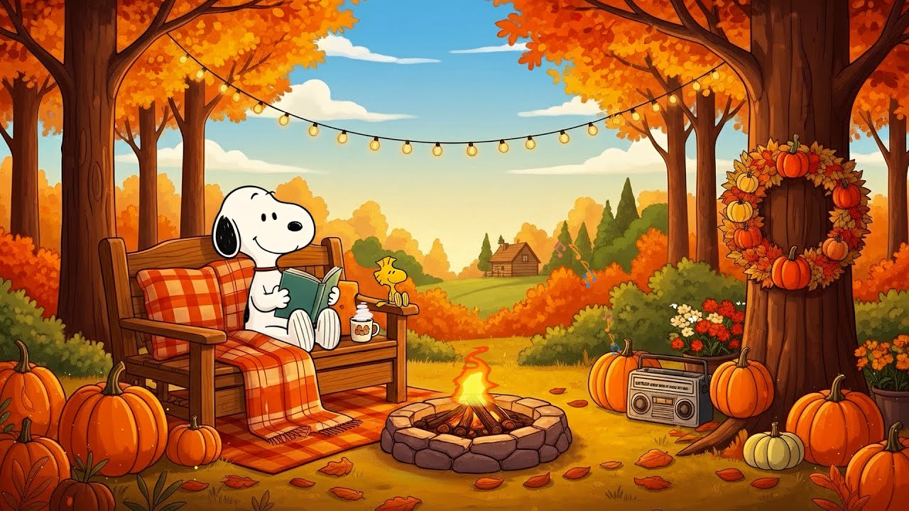 Cozy Autumn Sunset with Snoopy 🍁Calm Lofi Music to Study 🎃 Soft Lofi Beats for a Long Day