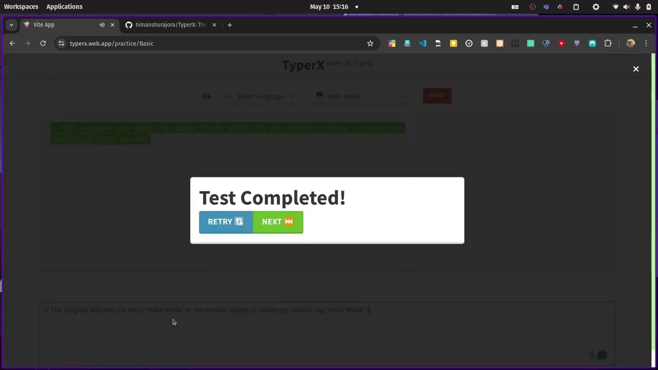 TyperX, typing practice app for Software Engineers :) #react #typing #computerscience