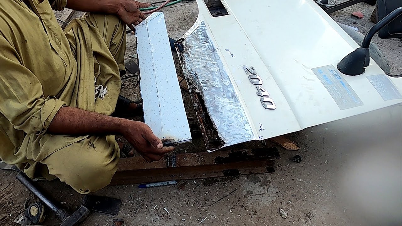 ||From a rusted Mercedes truck door to like new condition using hand made metal fabrication||