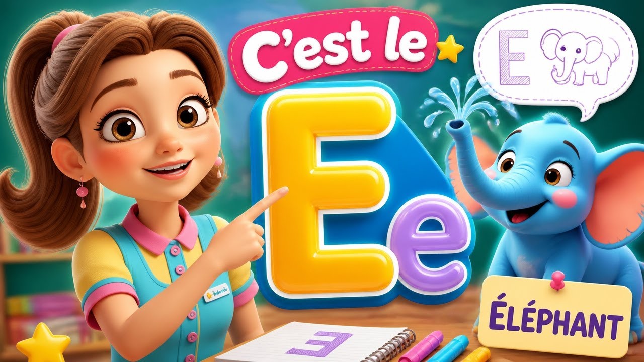 La Lettre E pour les Enfants | Dessin d'Éléphant et Phonétique