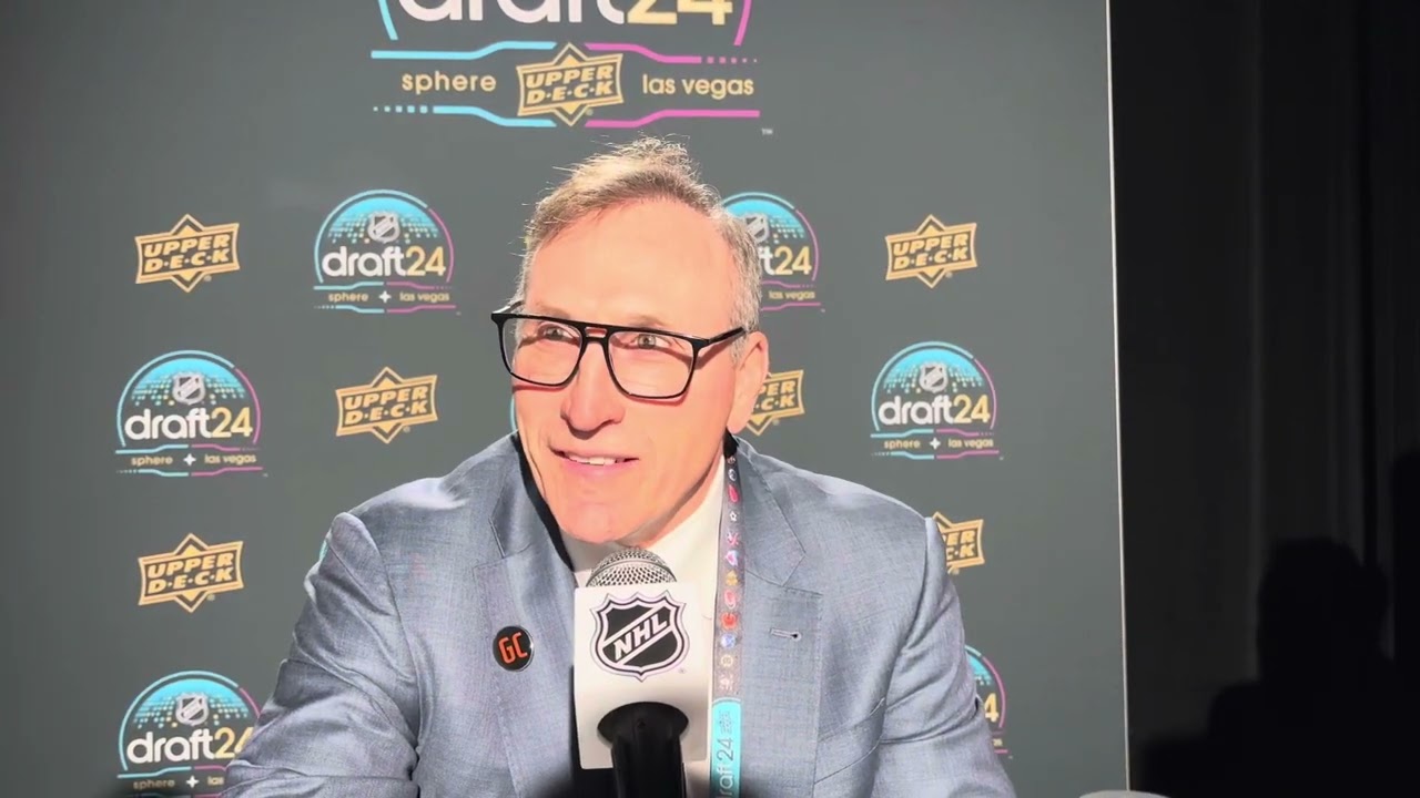 Ducks general manager Pat Verbeek speaks to the media after the first round of the 2024 NHL Draft