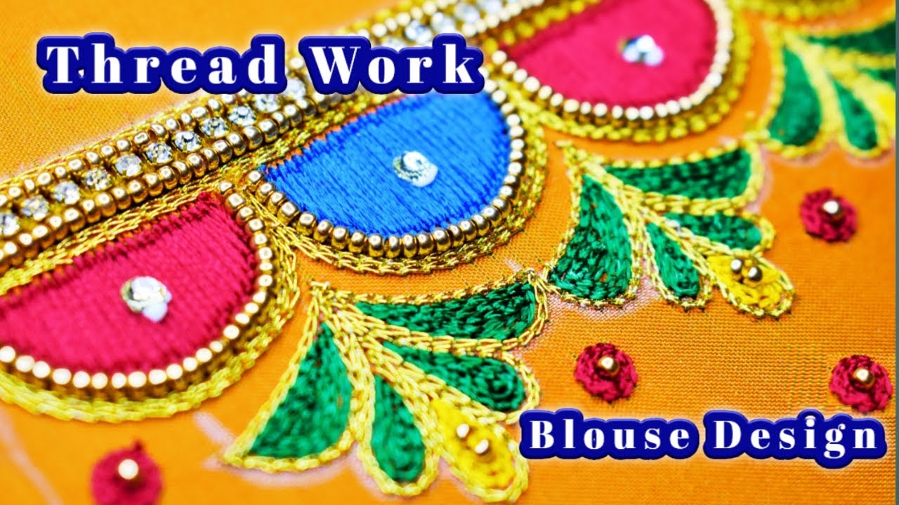 ஈசியா ஒரு  Thread Work Blouse..! Using beads and thread In Aari Embroidery | Nakshatra Designers